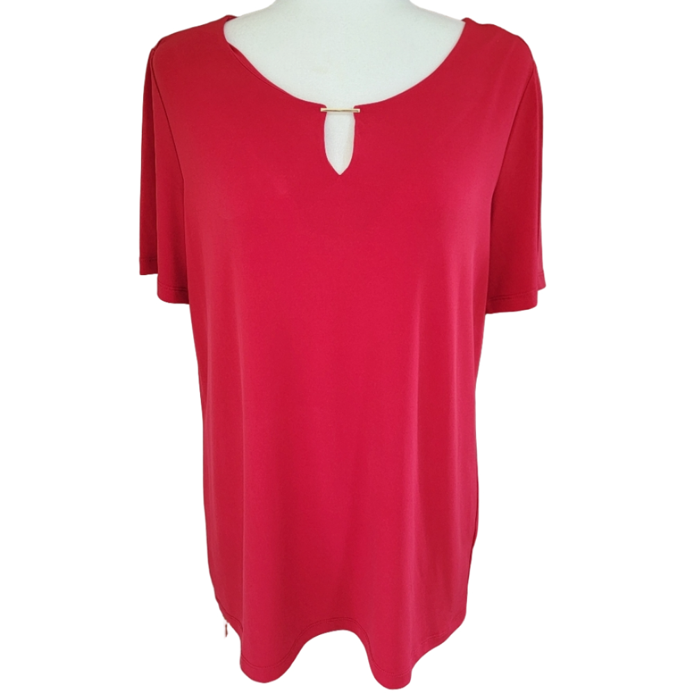 Susan Graver Red Relaxed Cut Out Blouse